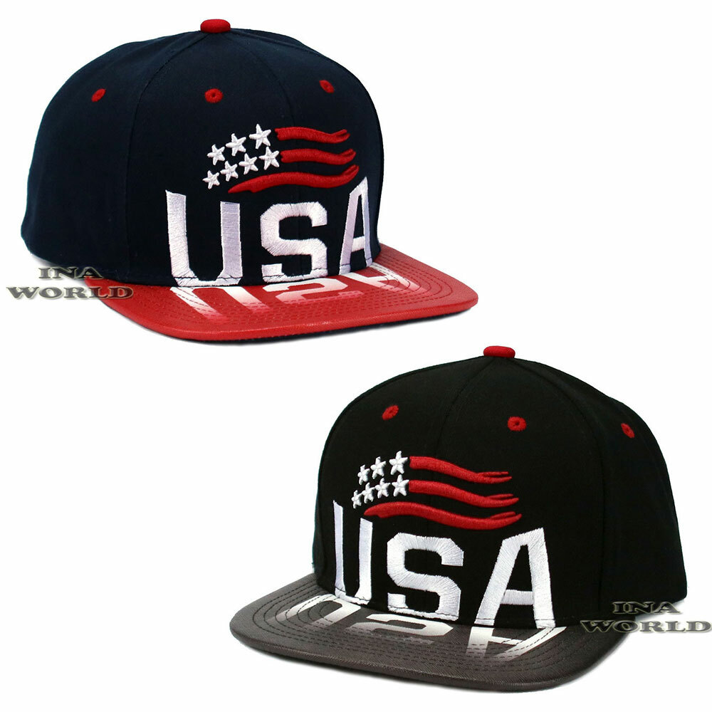 USA American Flag Hat Snapback USA Reflected Design Flat Bill Baseball Cap