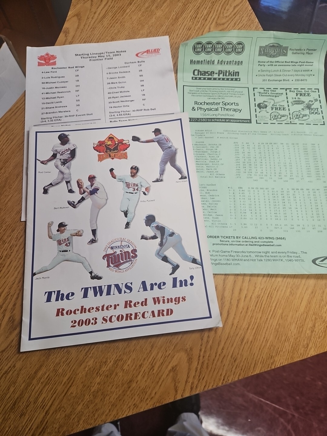 5/15/2003 Rochester Red Wings Durham Bulls Scorecard Notes Minnesota Twins Cover
