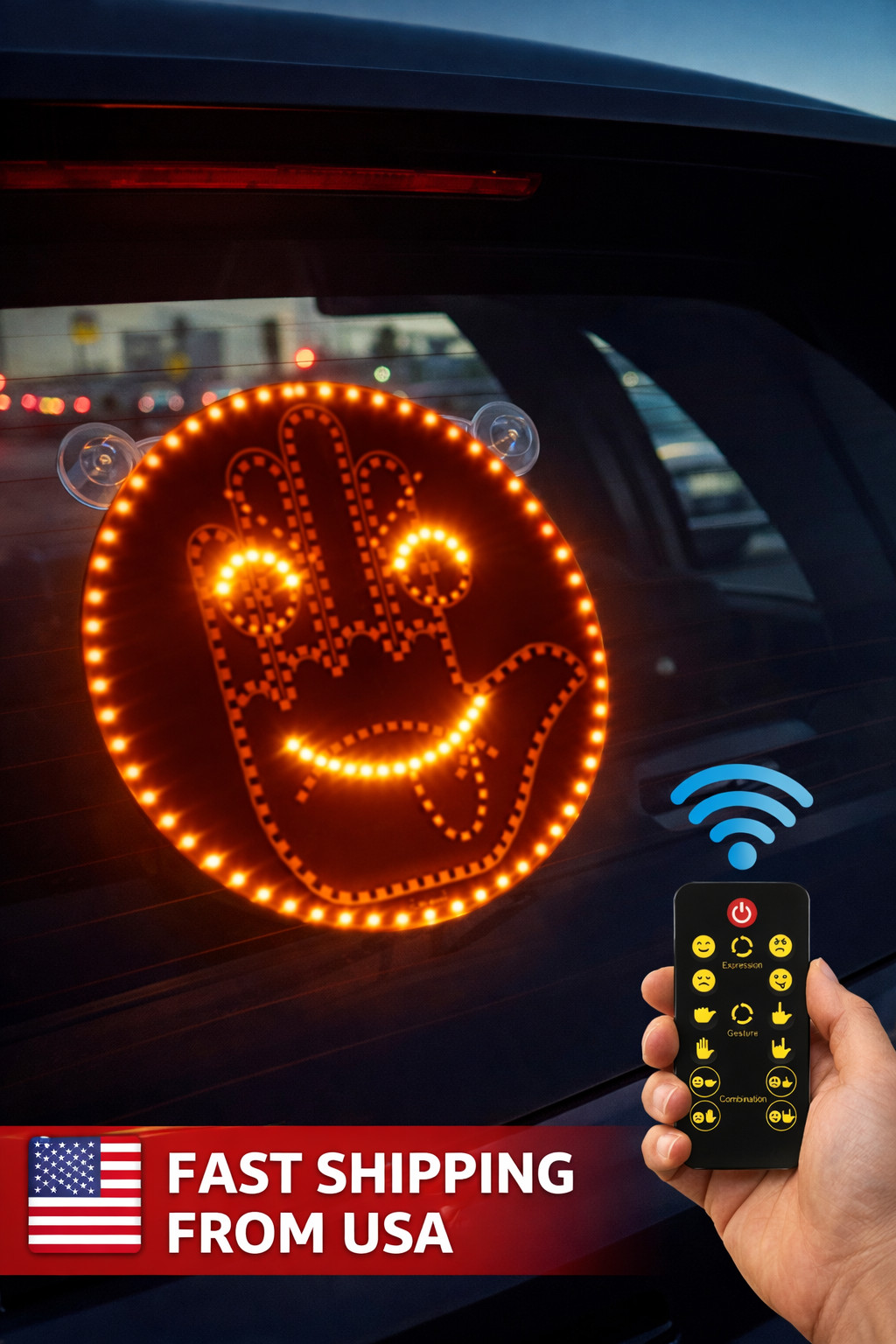 Car LED Hand Gesture Sign with Remote Control, Funny Rear Window LED Light