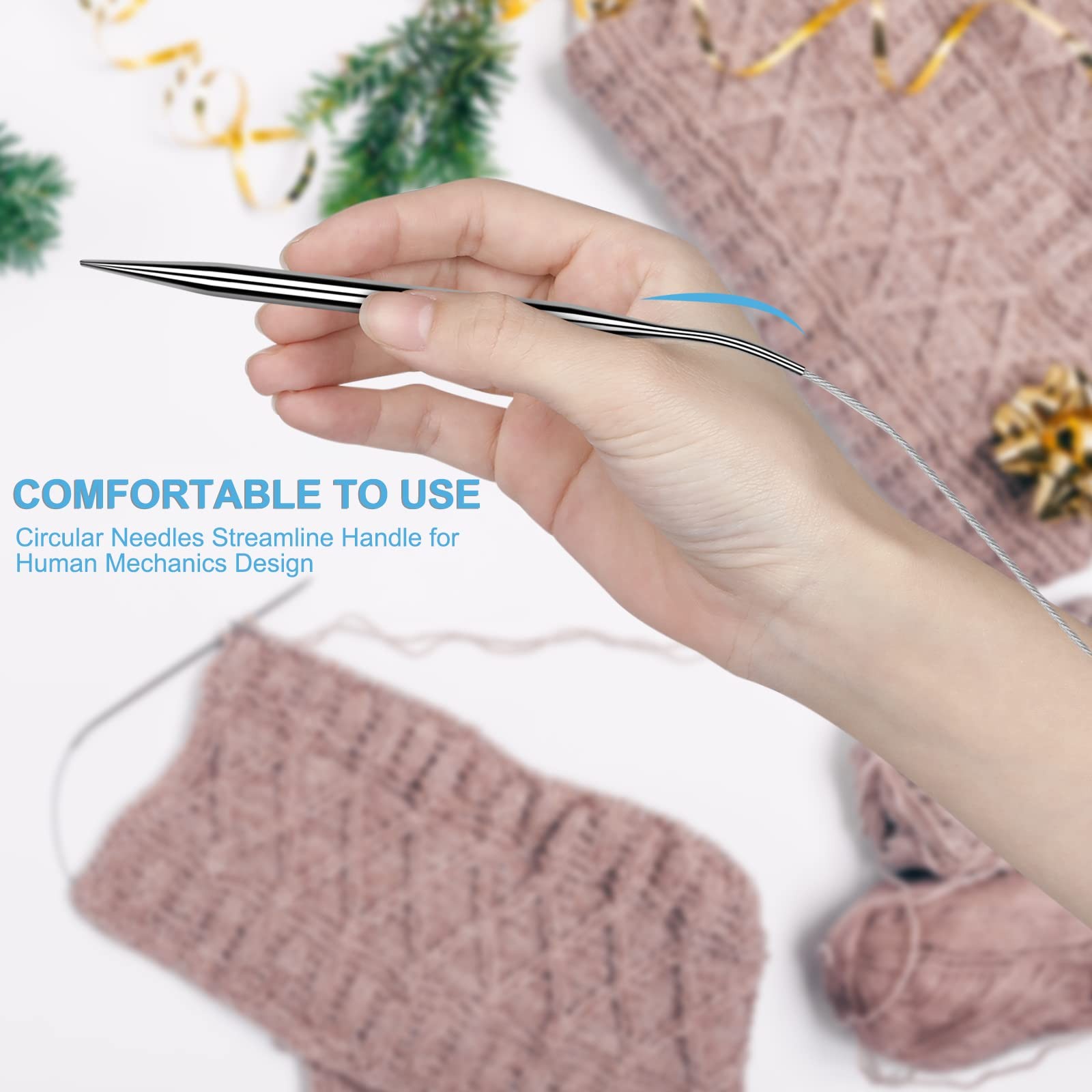 Aeelike Circular Knitting Needles Set, Stainless Steel Knitting Needles Round