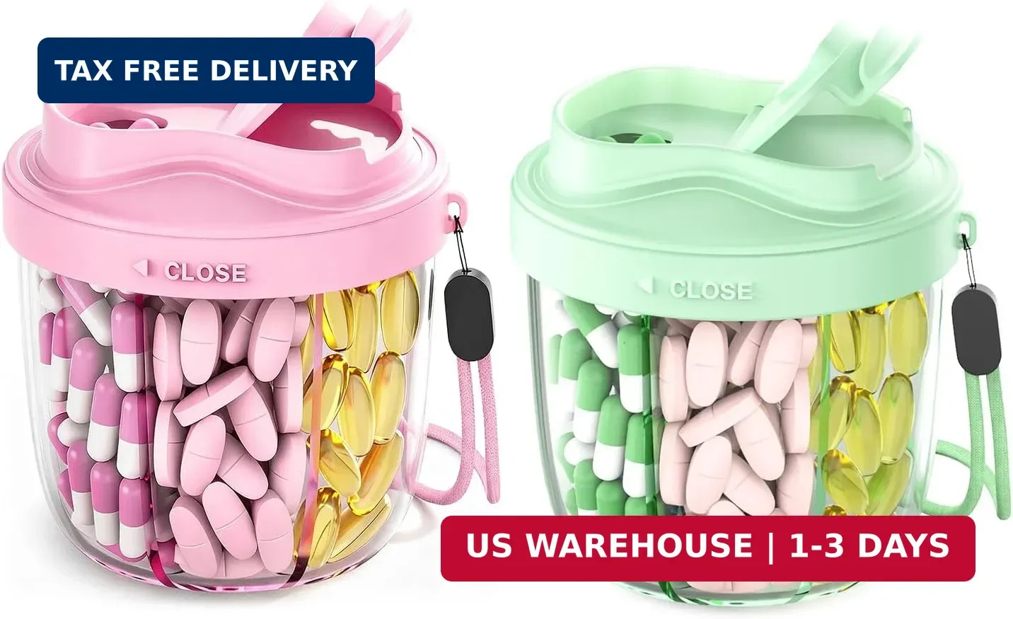 Cute Pill Organizer,Pill Dispenser with 7 Large Compartments,Portable Pill Bottl