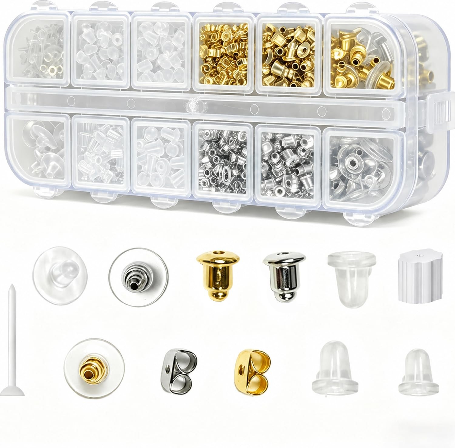 620pcs 12 Style Earring Backs Metal Rubber Silicone for Studs