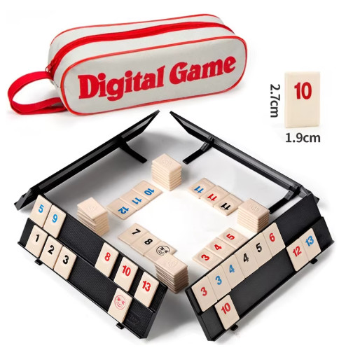Rummy Cube Game Set 106 Tiles with 4 Racks Portable Case Family Board Game