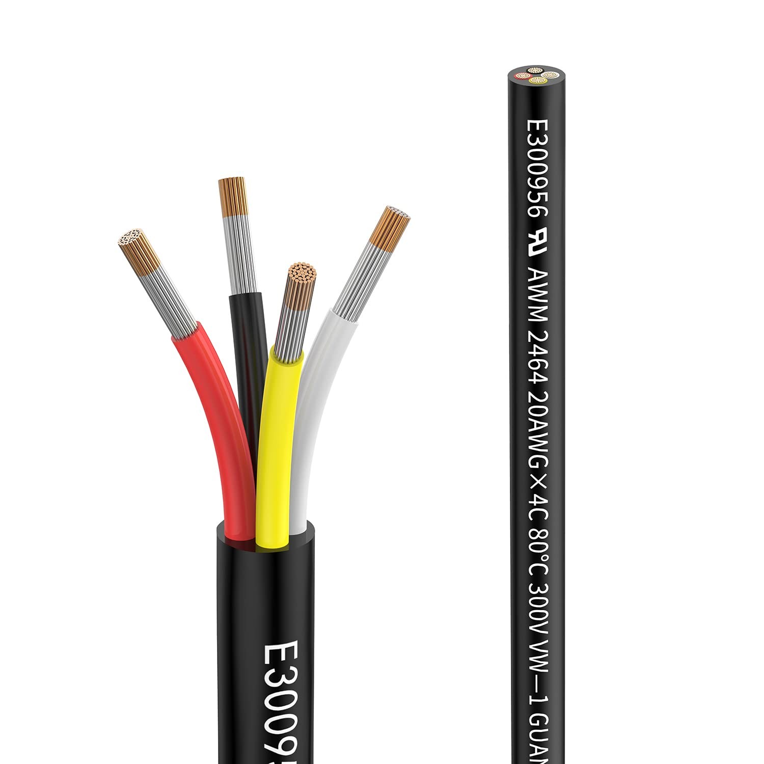 Matugajp 20awg 0.5mm² Electrical Wire 4 Core Extension Cable 20 20FT, black