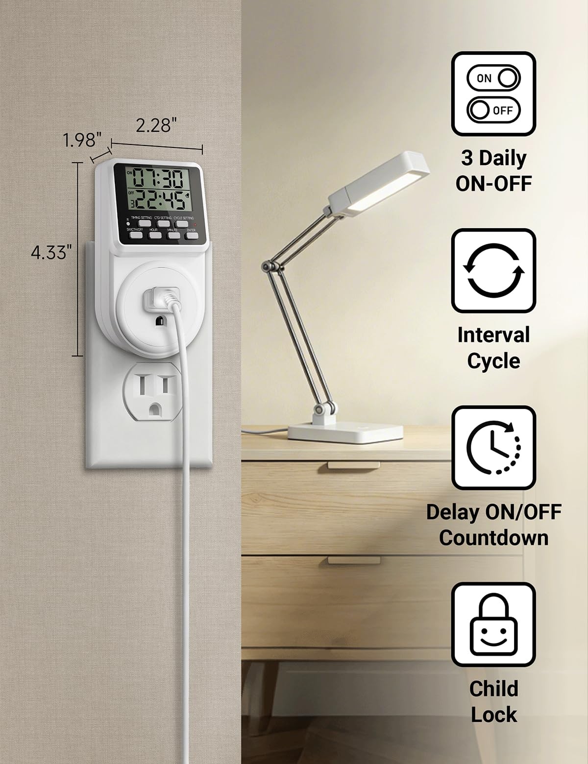 Digital Infinite Repeat Cycle Intermittent Timer Plug for Electrical Outlet, 24