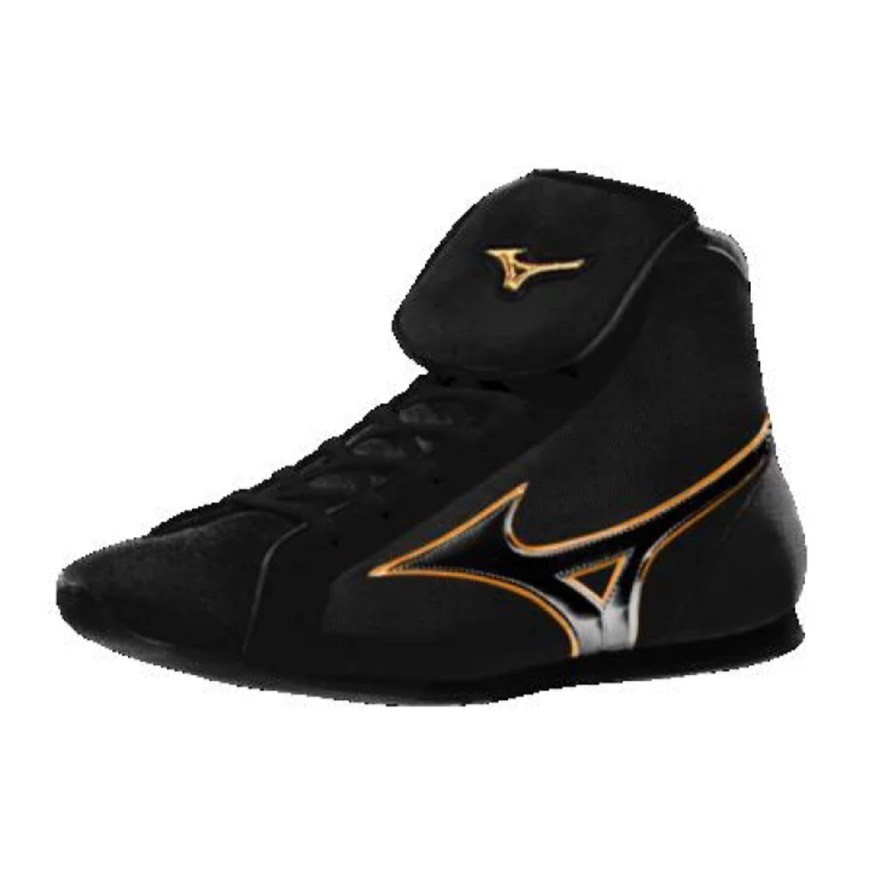 [Made to order] MIZUNO Short Boxing Shoes Black/Black/Orange Line/Black Sole