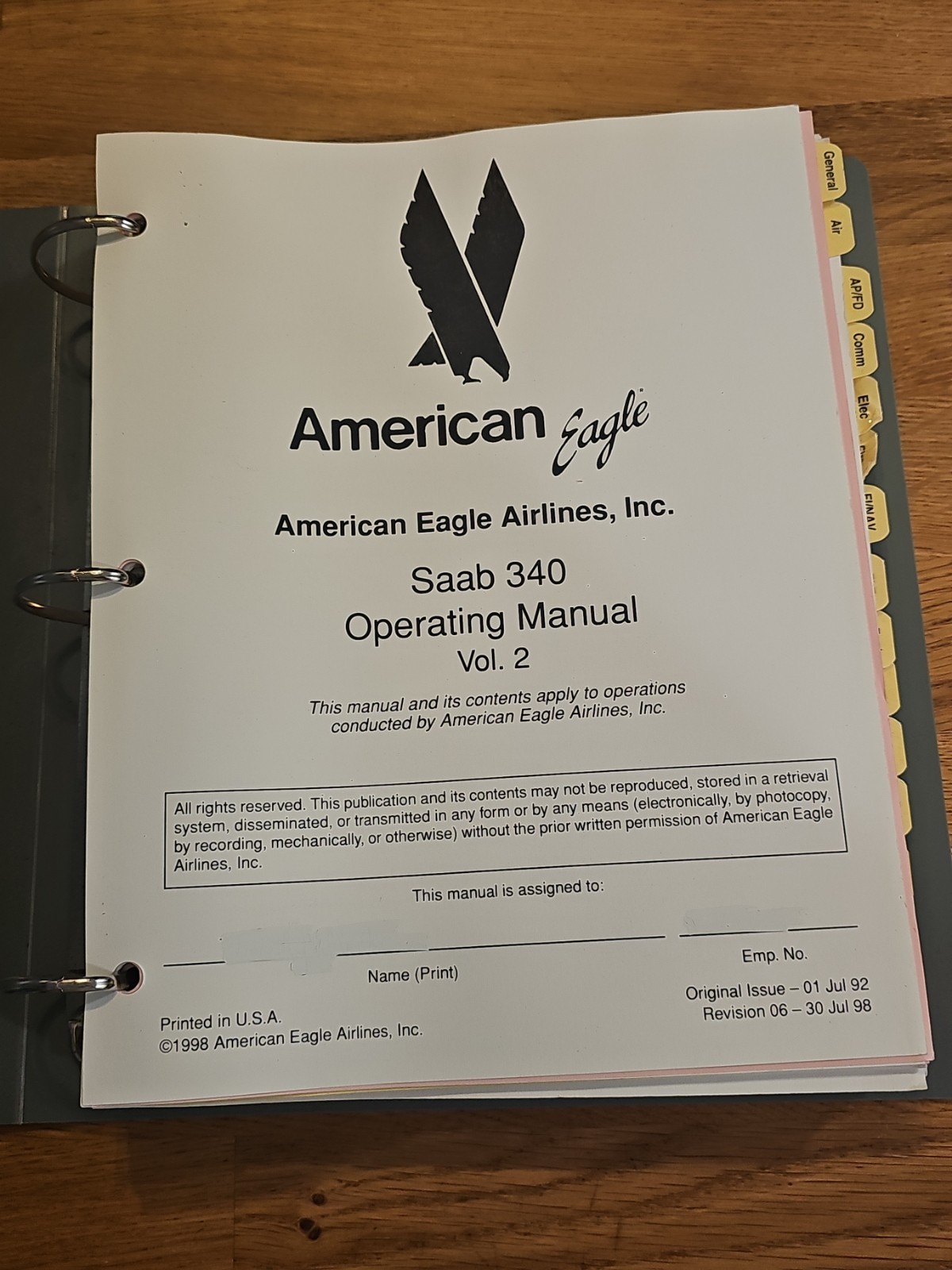 American Eagle SAAB 340 Operating Manual Volume 2 Used