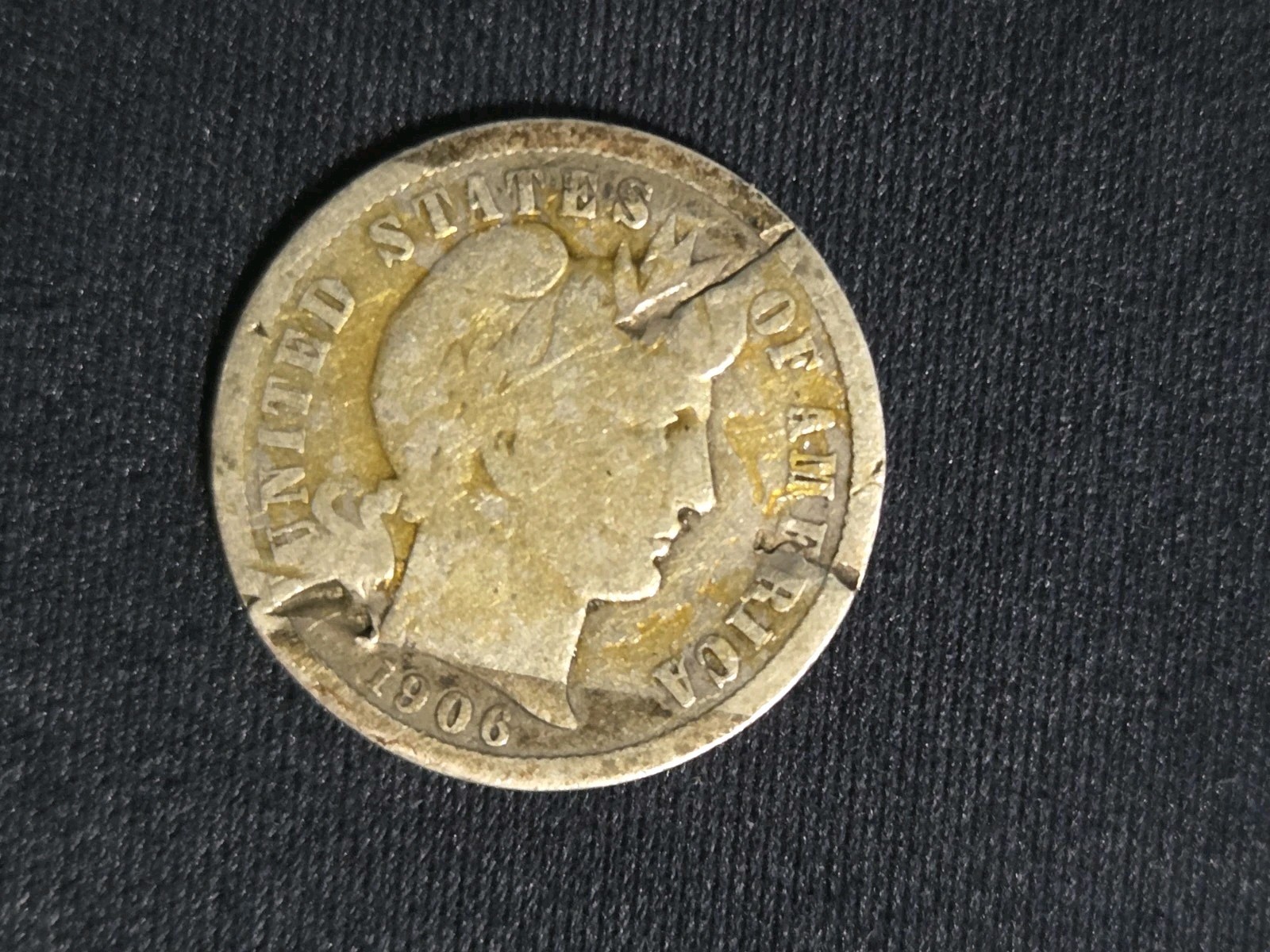 1906 Barber Dime 90% Silver Major Lamination Errors Cracks & Peeled