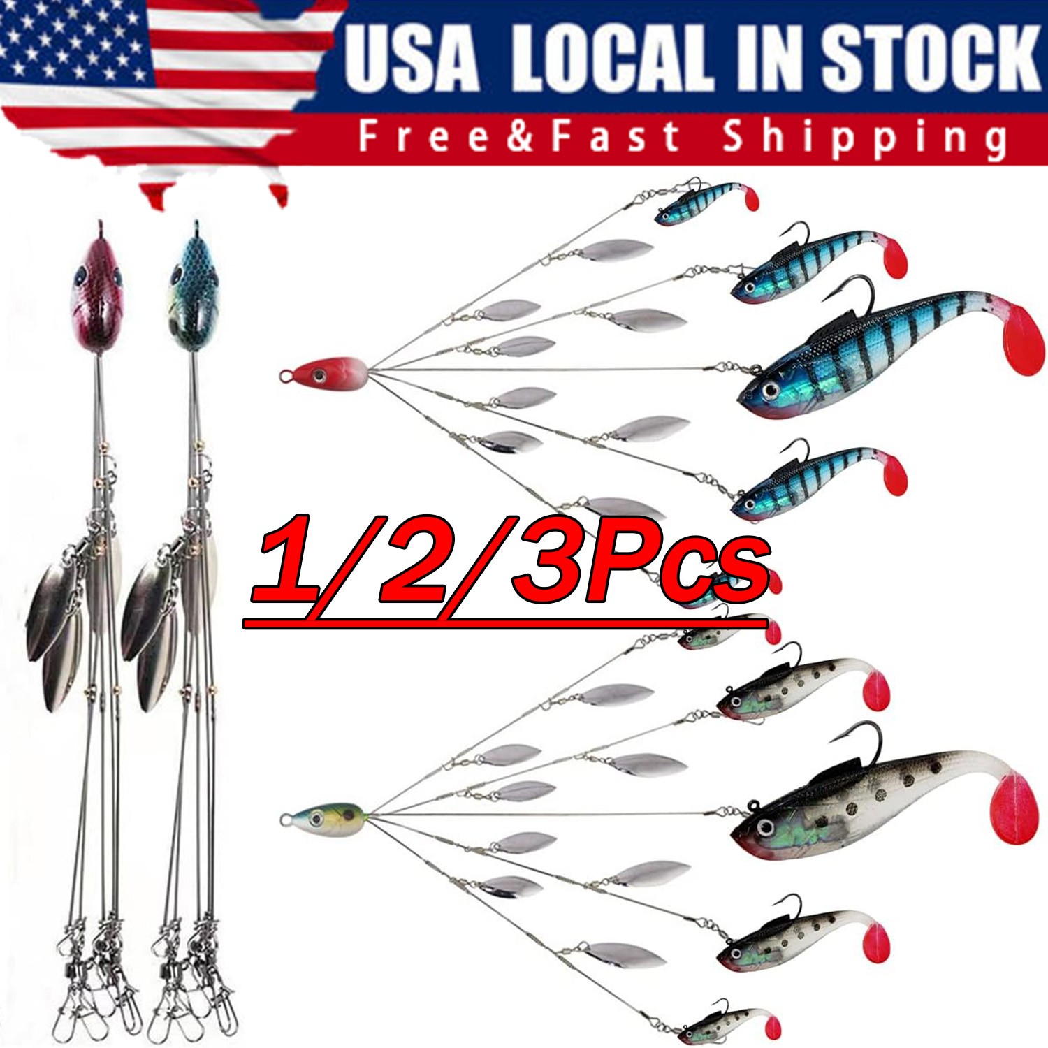 1-3 Umbrella Alabama Rig 4 Blades 5 Arms Alabama Rig Bass Fishing Lure Bait Tool