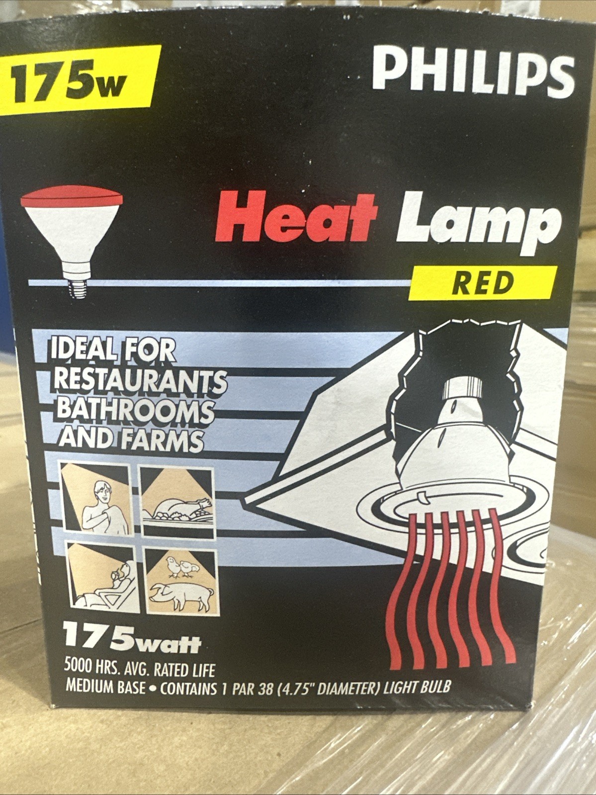 Red Heat Lamp 175W Bulb Genuine PHILIPS IR-175C-PAR 4.75"
