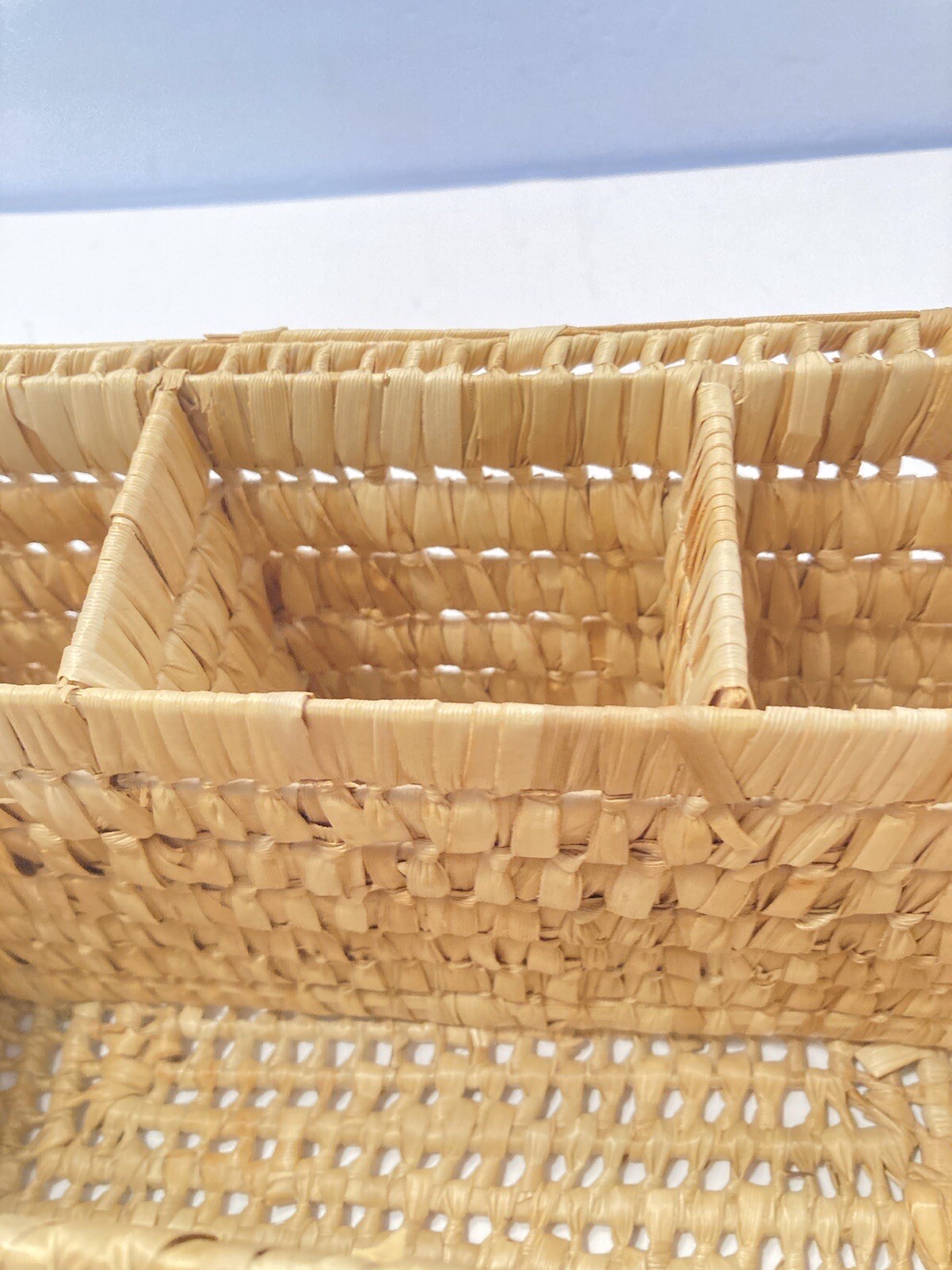 vintage woven serving basket organizer with divided compartments