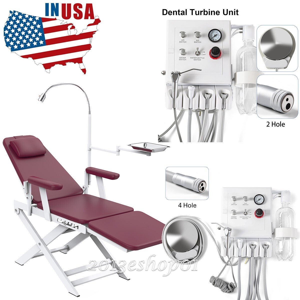 Portable Dental Turbine Unit with Weak Suction 2/4 Holes /Dental Folding Chair