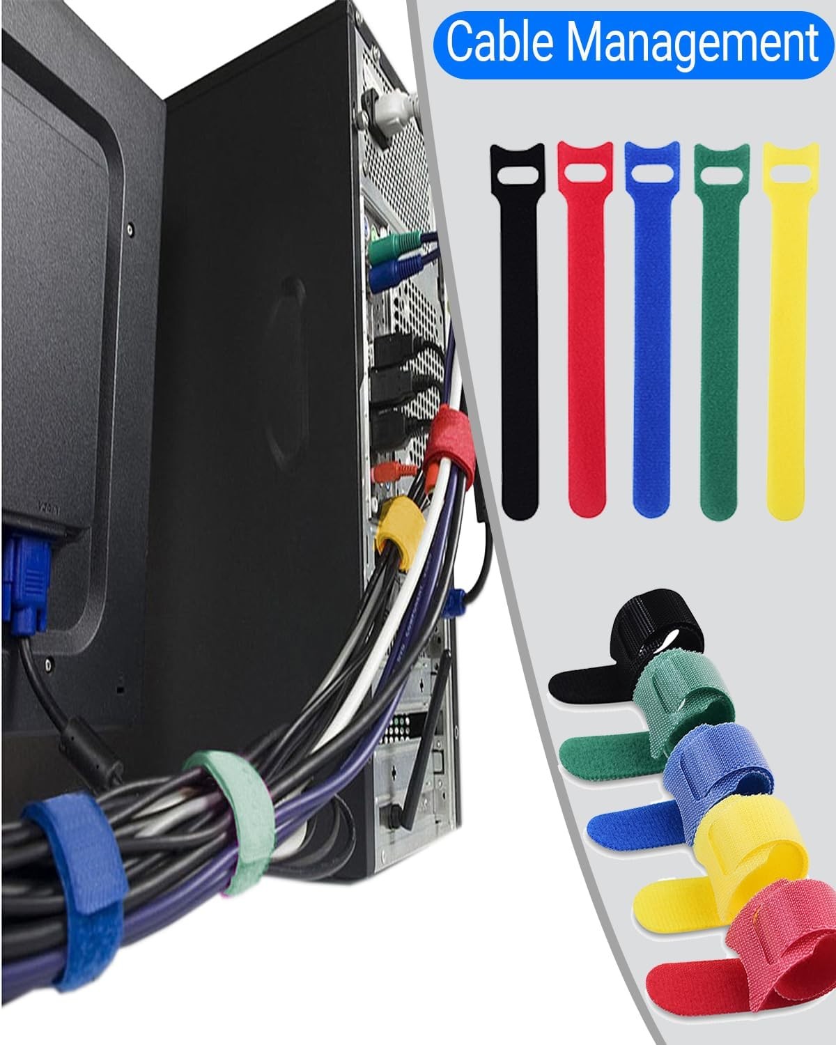 120 Pack Reusable Cable Ties 6 Inch - Adjustable Multi-Color Cord Ties & Cable S