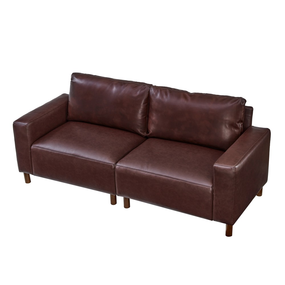 Burgundy 2-Seater PU Leather Sofa, Breathable Loveseat, Assembly Required