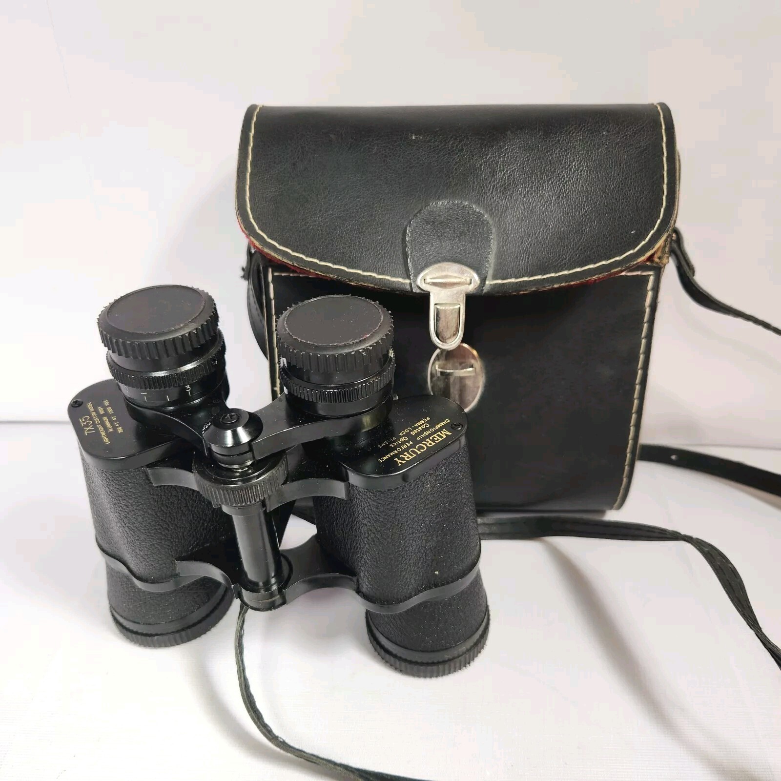 VTG Mercury 7X35 Binoculars W Case And Leather Straps In Tact & Not Cracking A+