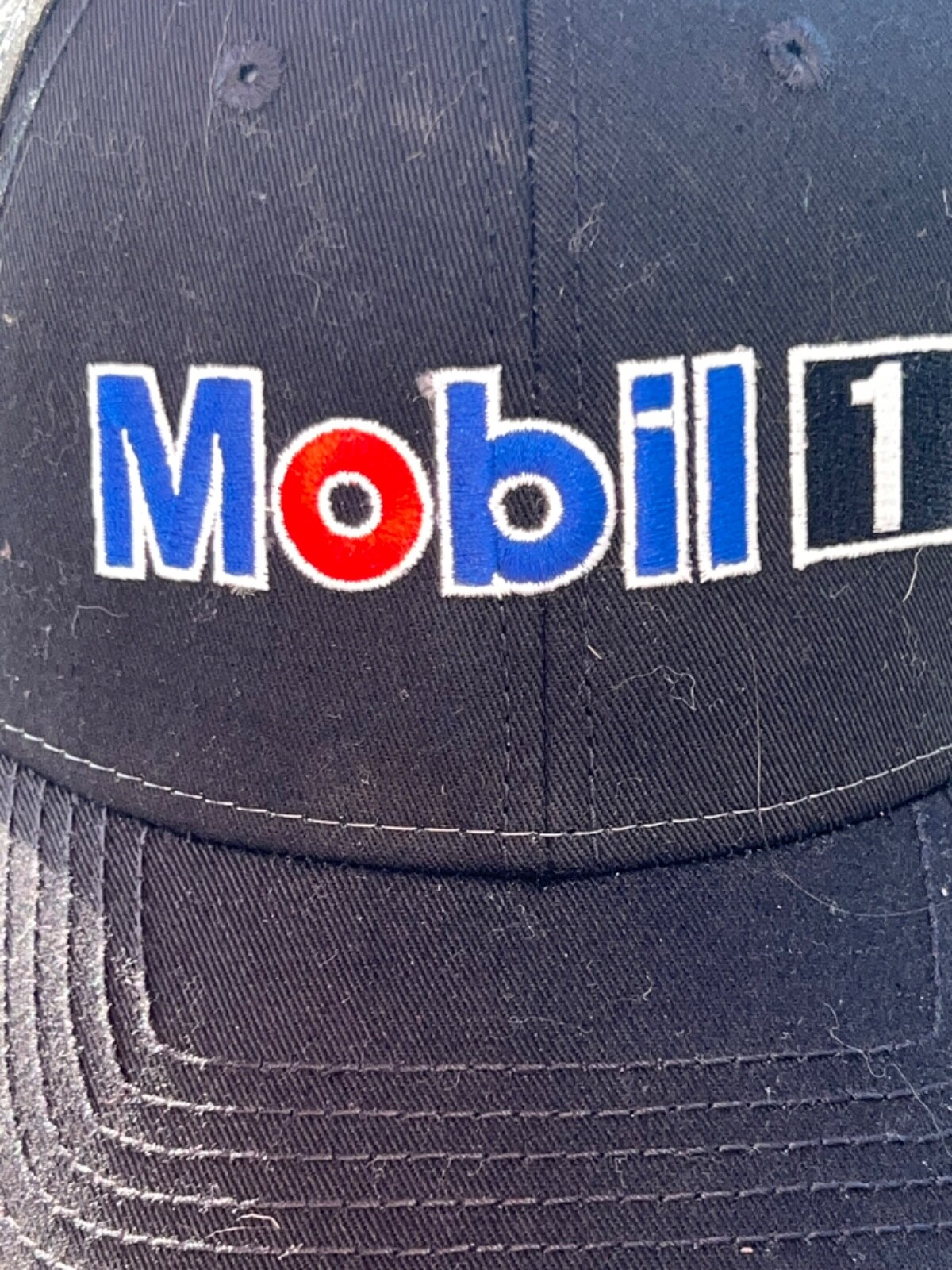 Mobile BlackHat Cap with RWB Accents White Edges on Bill Hook Loop EUC