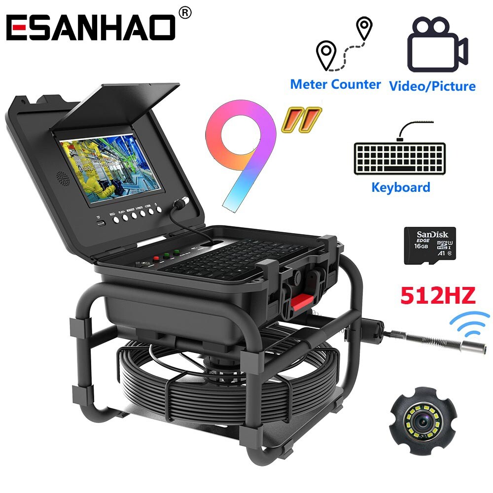 9" 70M Pipe Sewer Inspection Camera with 512hz Transmitter Keyboard Input IP68
