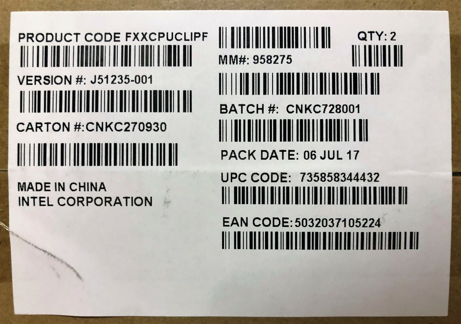 Intel FXXCPUCLIPF Spare Fabric CPU clips NEW BULK PACKAGING