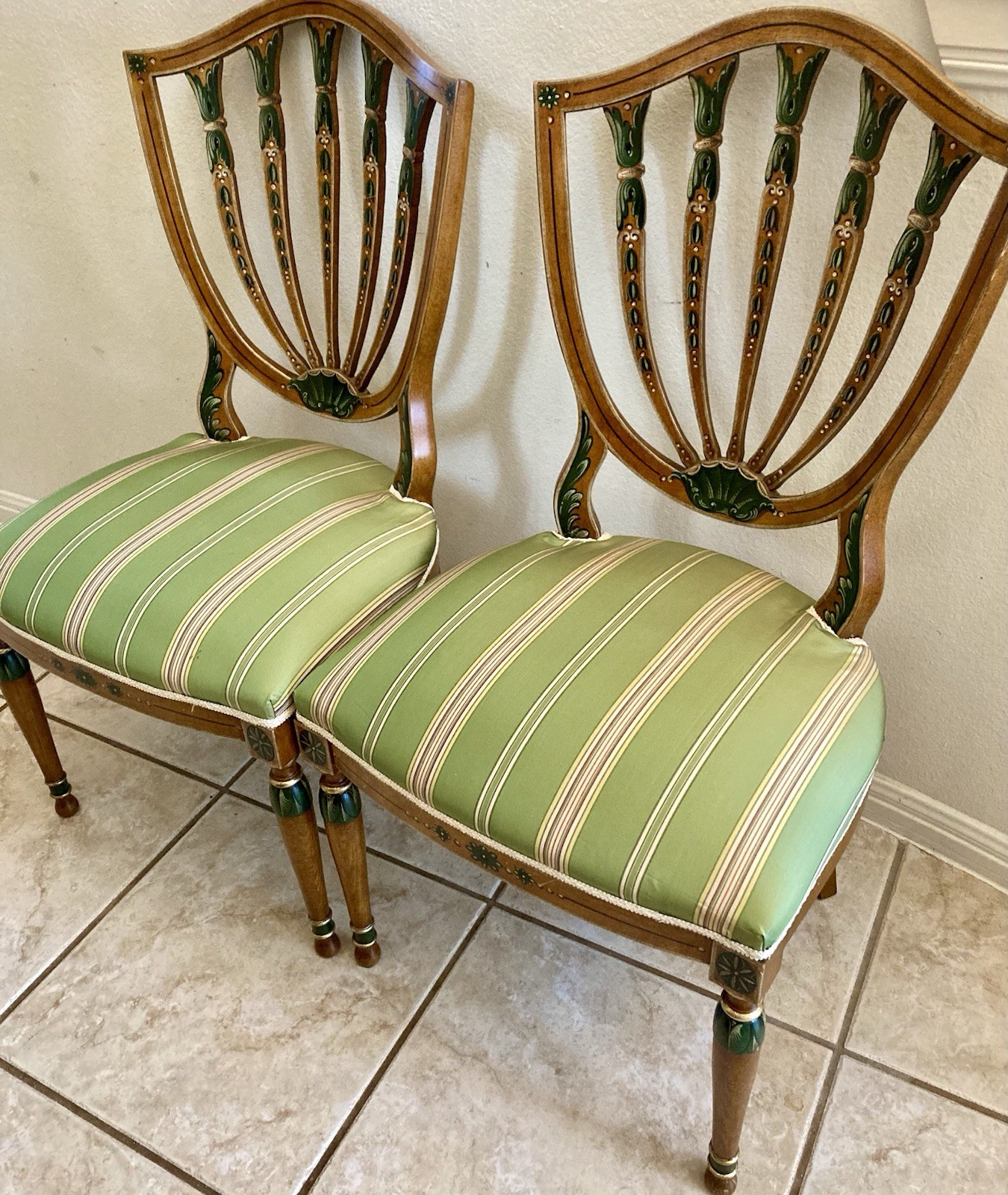 SET 7 Hepplewhite Polychrome Painted Dining Chairs