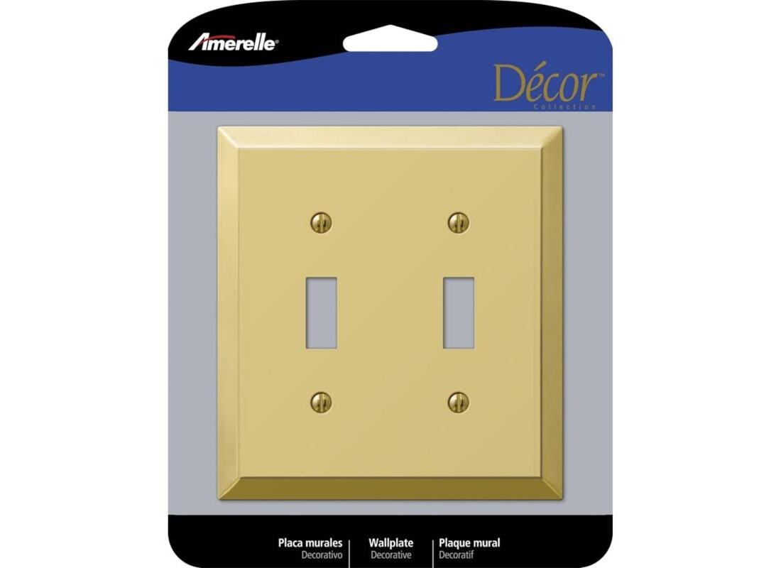 Wallplate, 4-15/16 in L, 4-9/16 in W, 2 -Gang, Steel, Polished Brass