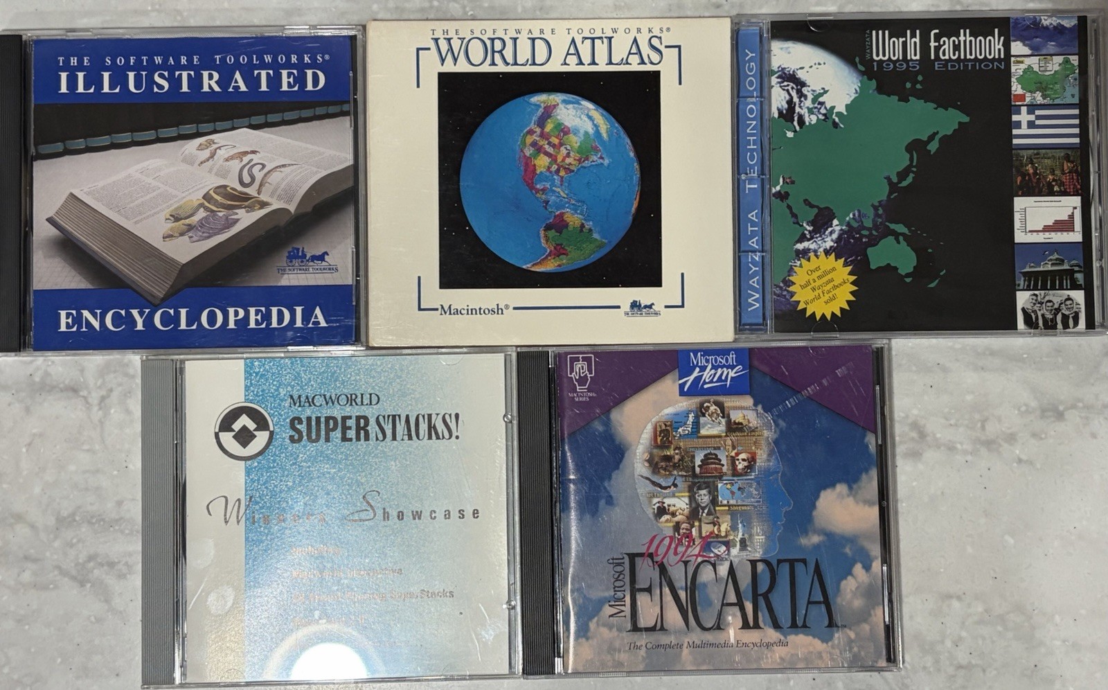 Vintage CD-ROMs Computer Software 1990’s Encarta World Factbook Super Stacks