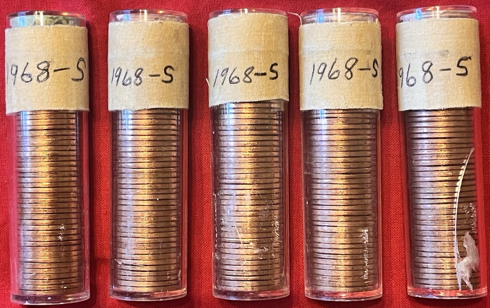 5-Rolls 1968-S BU Lincoln Memorial Cents Copper  Low Mintage Uncirculated Cents