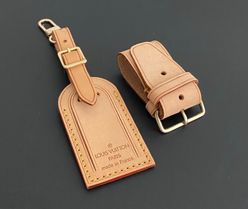 Louis Vuitton Name Tag Beige w/ Strap 1 Set AUTHENTIC Poignet Small