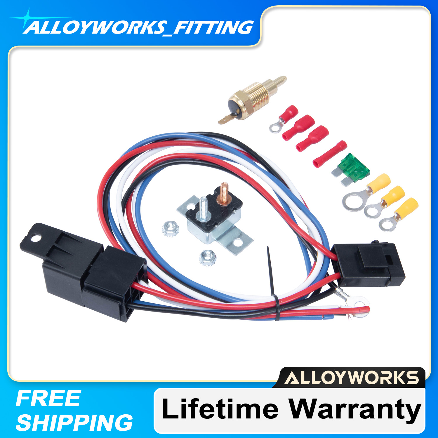 3/8" Thread Electric Radiator Engine Fan Temperature Switch Thermostat/Relay Kit