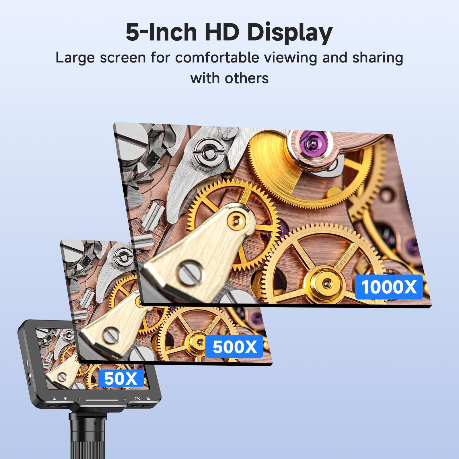 5" LCD Digital Soldering Microscope with Flexible Stand, 1000X Magnification ...