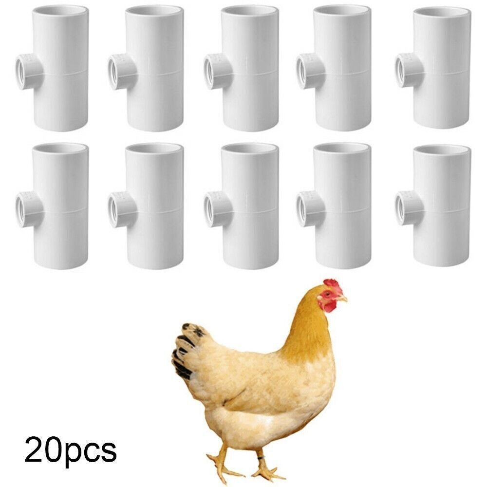 20P/Set Automatic Waterer Dispenser Cups PVC Tee Fitting Chicken Water Poultry