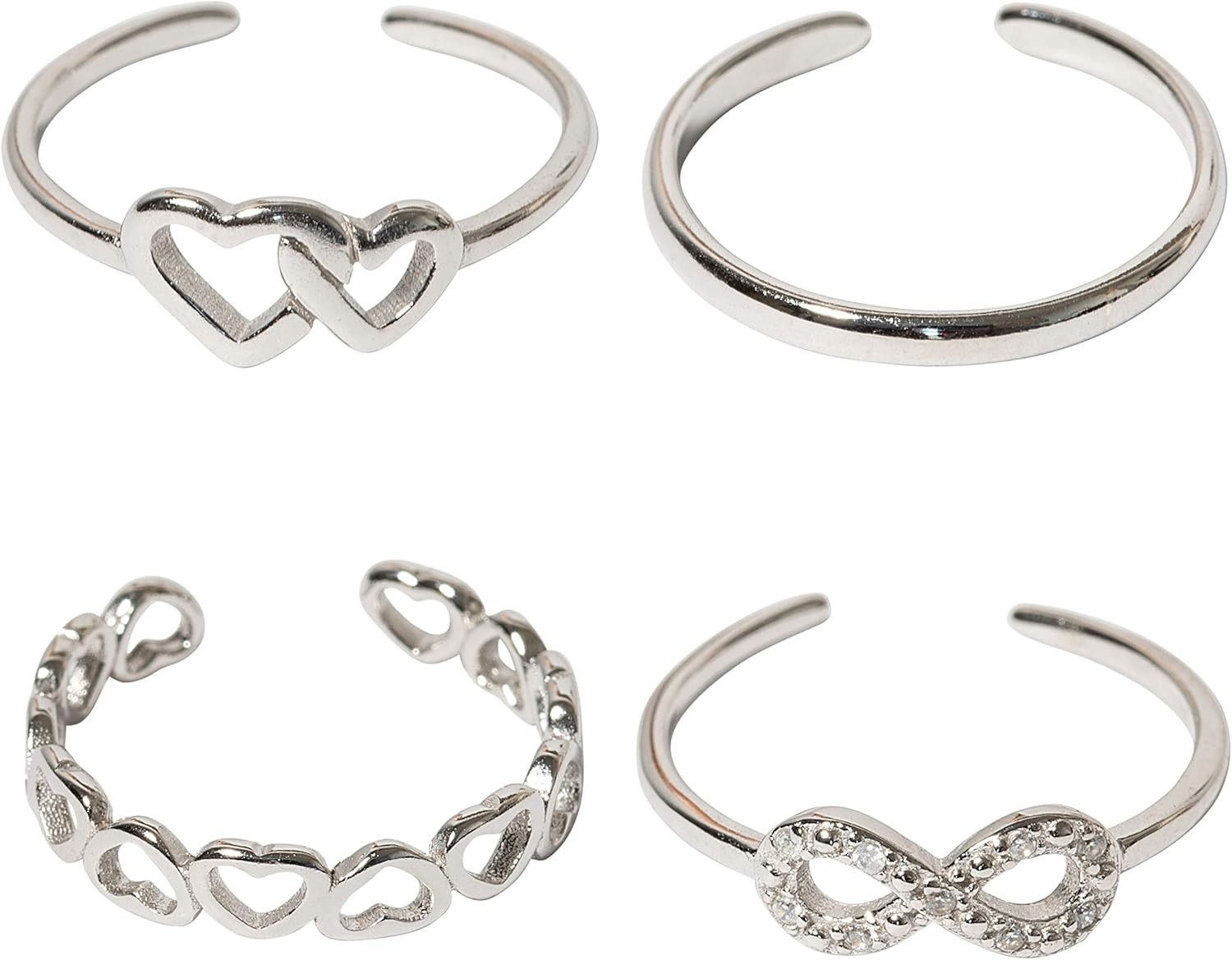 925 Sterling Solid Silver Adjustable Mixed Design Open Toe Ring Rings Finger...