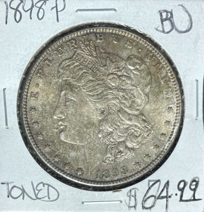 1898-P MORGAN SILVER DOLLAR~BU TONED ~BEAUTIFUL COIN~