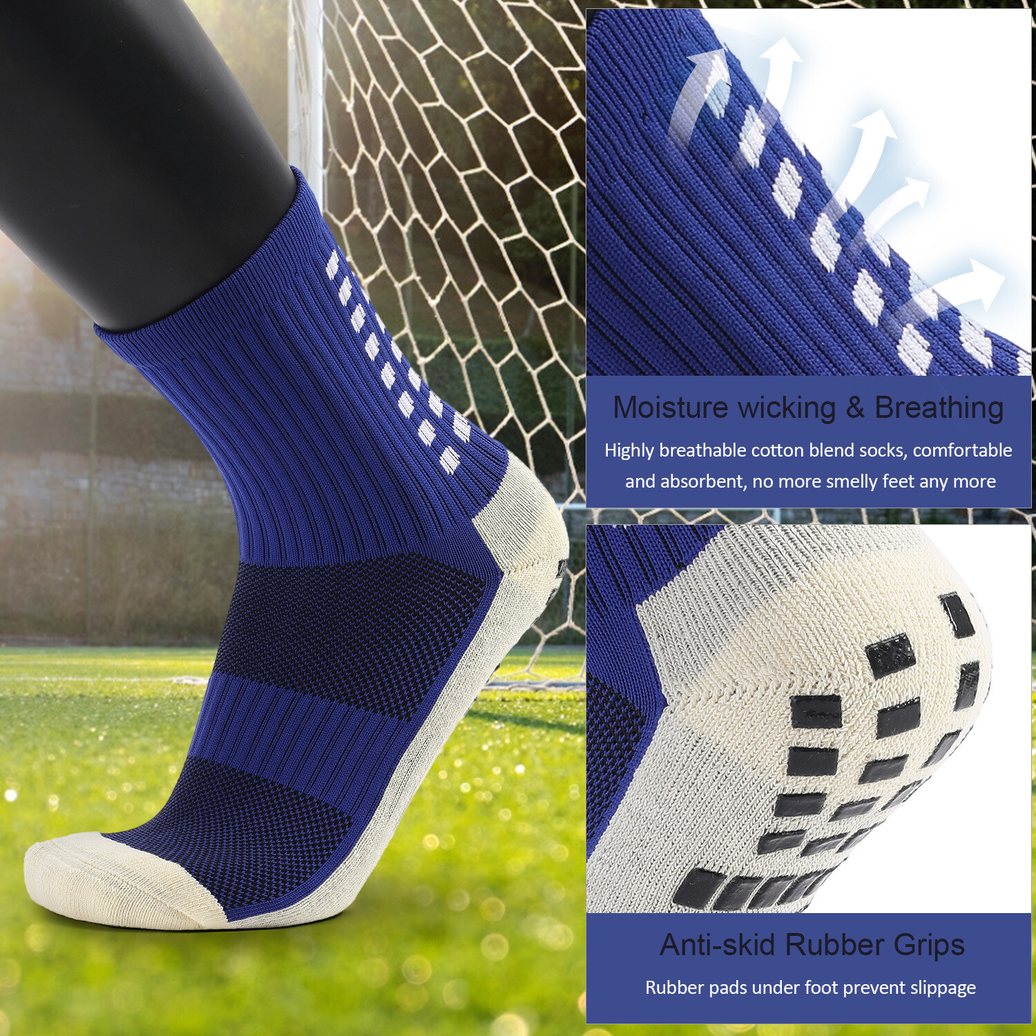 3X Pairs Sport Socks Anti Slip Grip Soccer Football Basketball Sock Premium