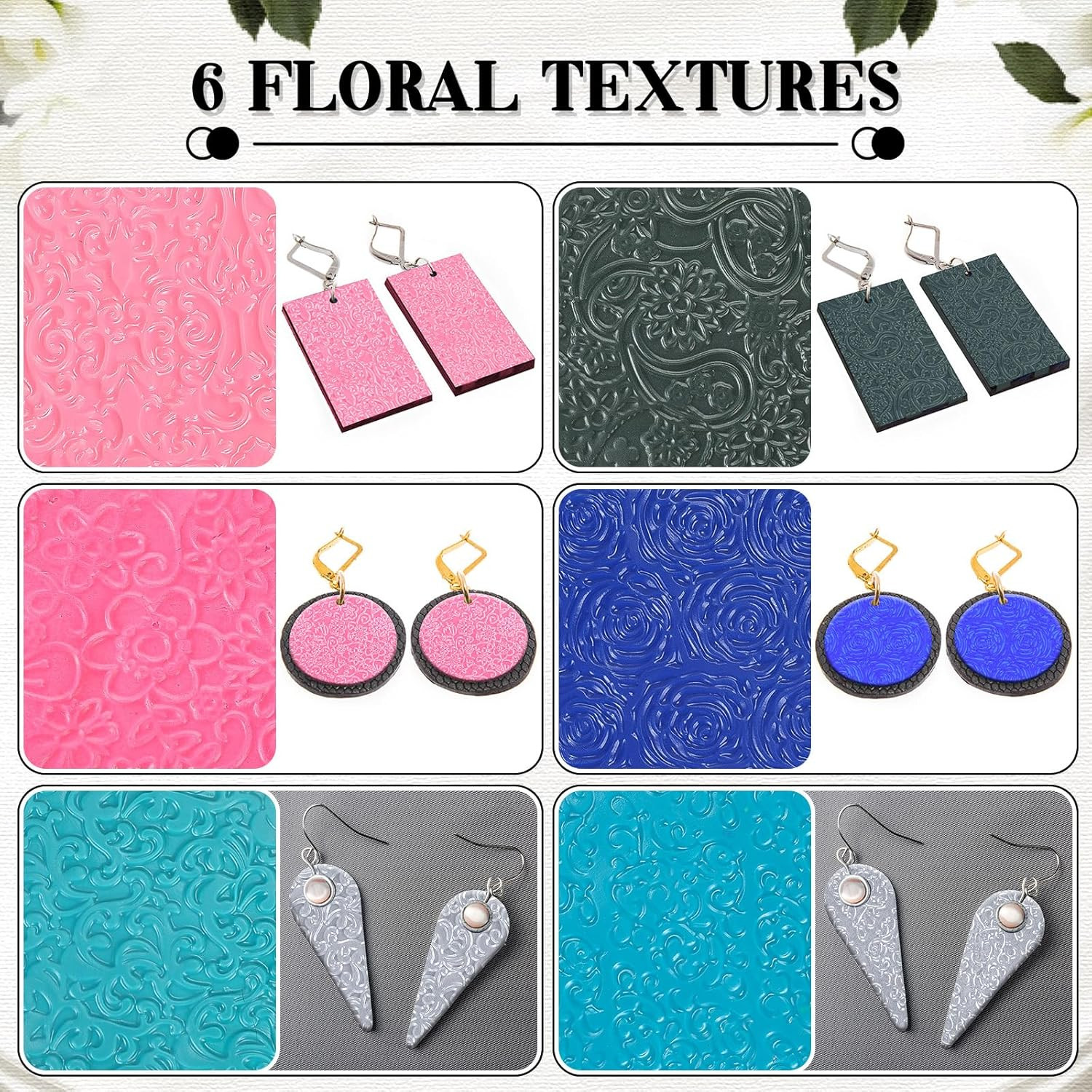 12 Pcs Polymer Clay Texture Sheets for Earrings Jewelry Making 10" X 7" Boho Cla