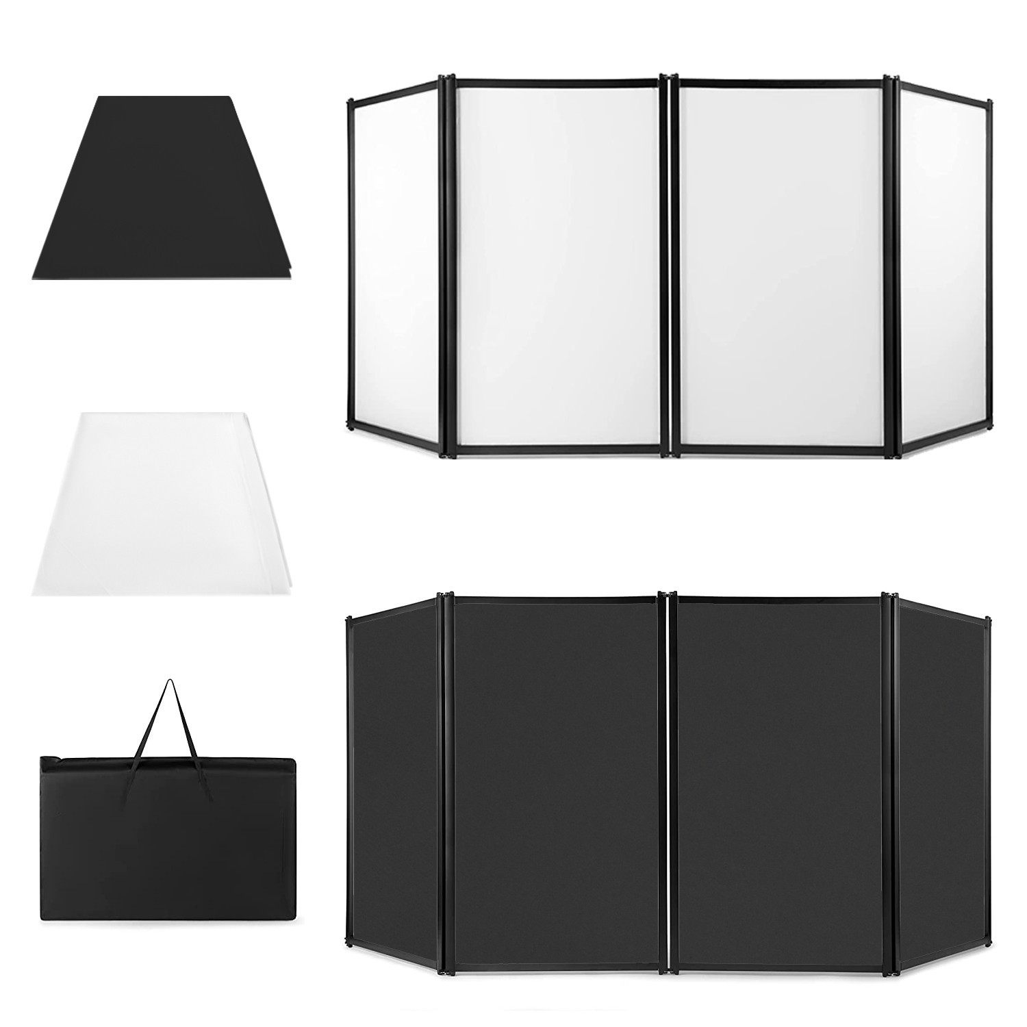 PRORECK 4 Panel DJ Facade Portable Stage Booth Black White Scrims Foldable Metal
