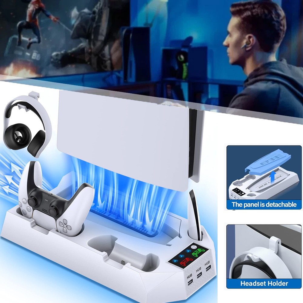 PS5 Stand Cooling Station for PS5/PS5 Slim Console With PS5 Controller Charger