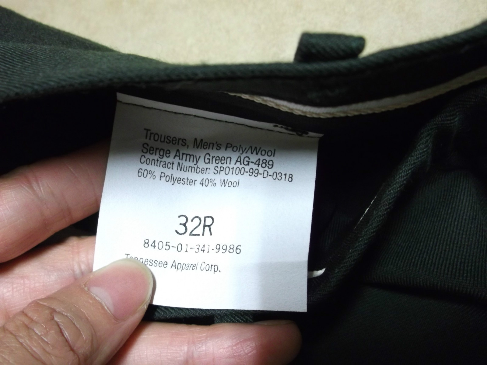 US ARMY MENS GREEN POLYWOOL SERGE PANTS SZ 32R NEW