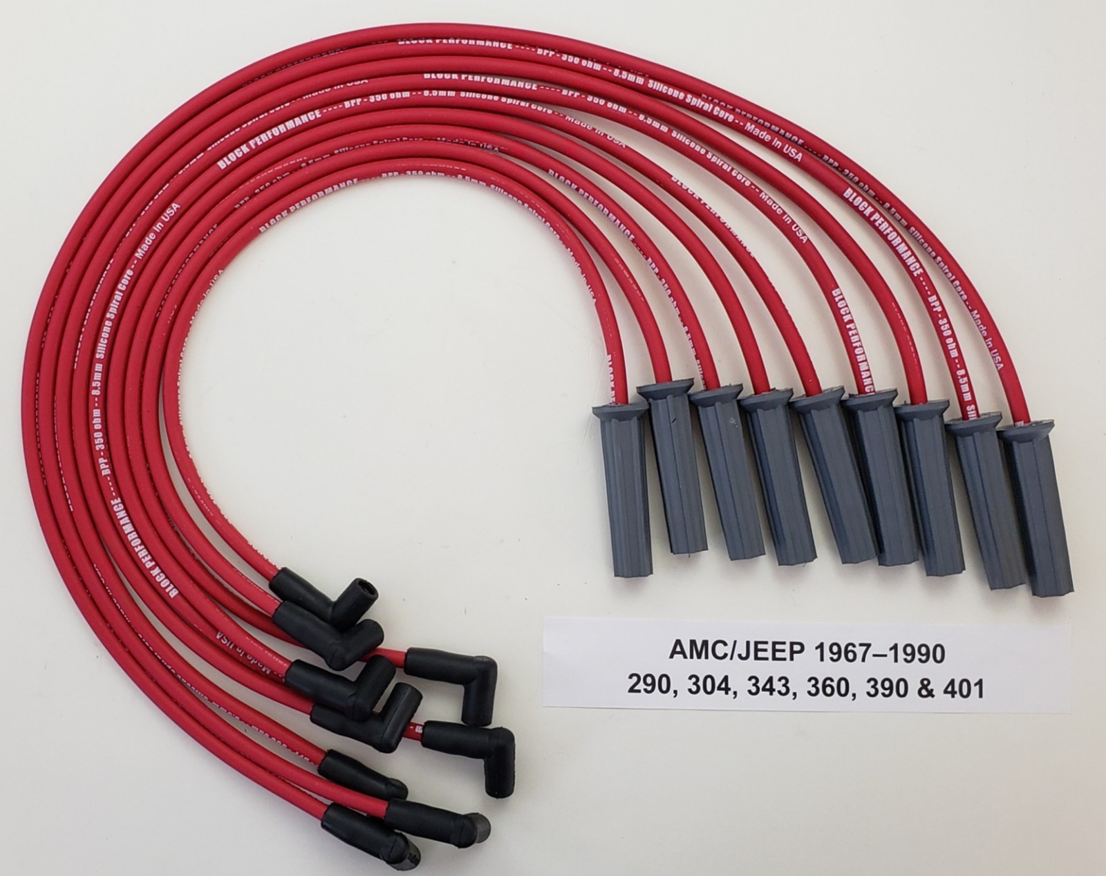 for AMC/JEEP 1967-90 290 304 343 360 390 401 RED 8.5mm HEI SPARK PLUG WIRES USA