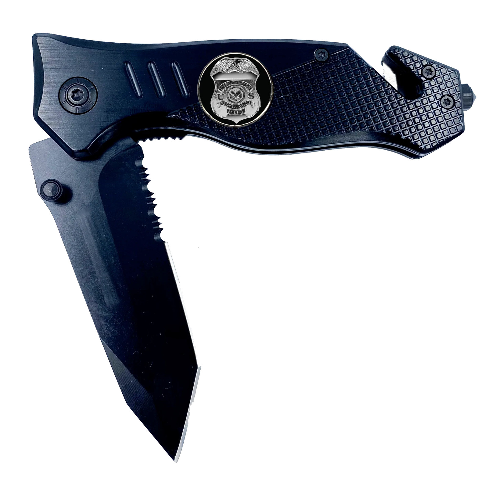Veterans Affairs VA Police 3-in-1 Tactical Rescue knife tool with Seatbelt Cutte