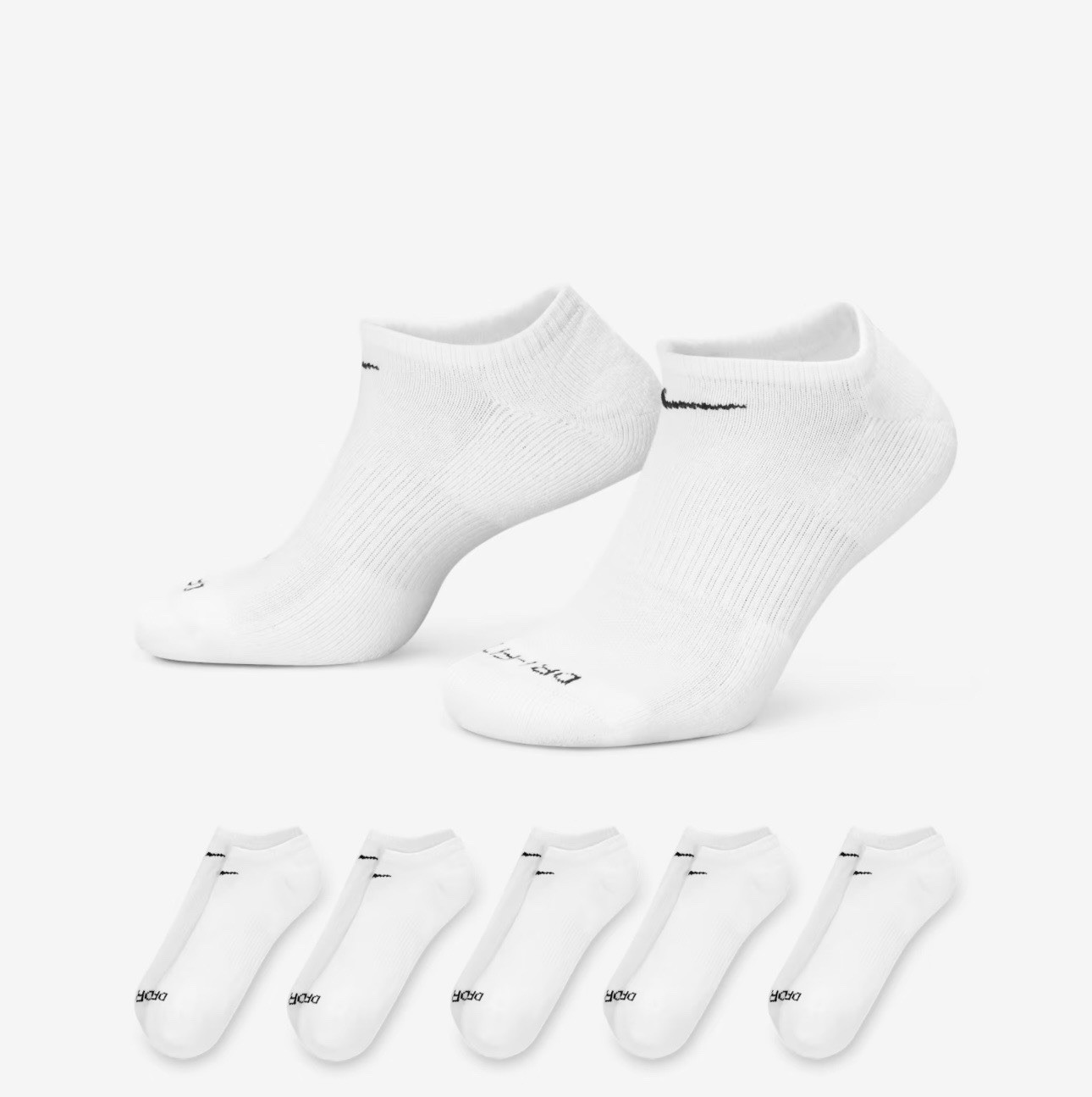 Nike Everyday Plus Cushioned Training No-Show Socks 6 Pairs White L - AUTHENTIC