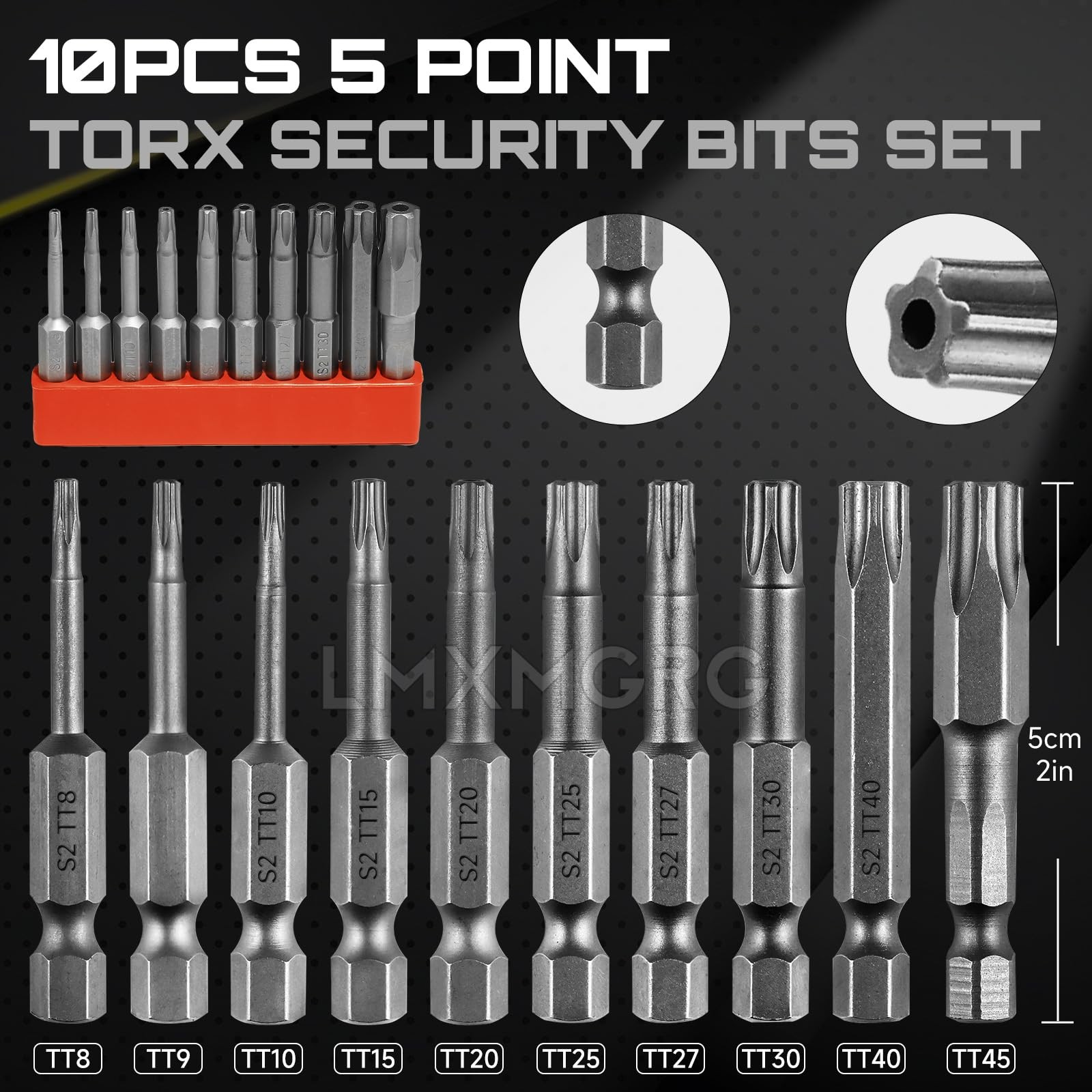 LMXMGRG 5 Point Security Torx Bit Set 10pcs Star Bits 5 point, 50mm/2inch