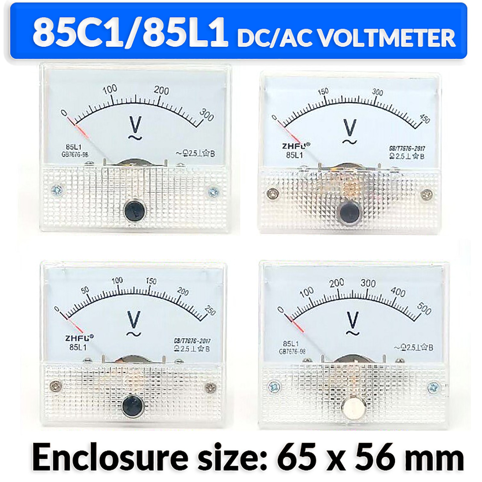 50uA-30A DC Ammeter 5V-300V DC/AC Voltmeter 85C1/85L1 Analog Panel Meter 65x56mm