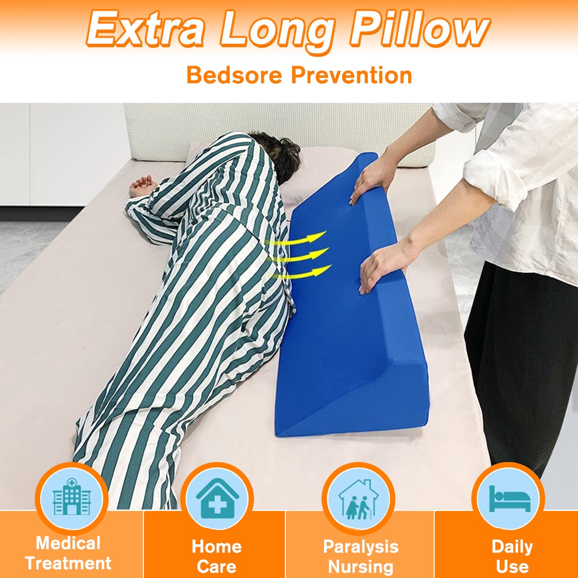 30° Incline Wedge Pillow Foam Bed For Side Sleeper Medical Elevated Bolster Blue