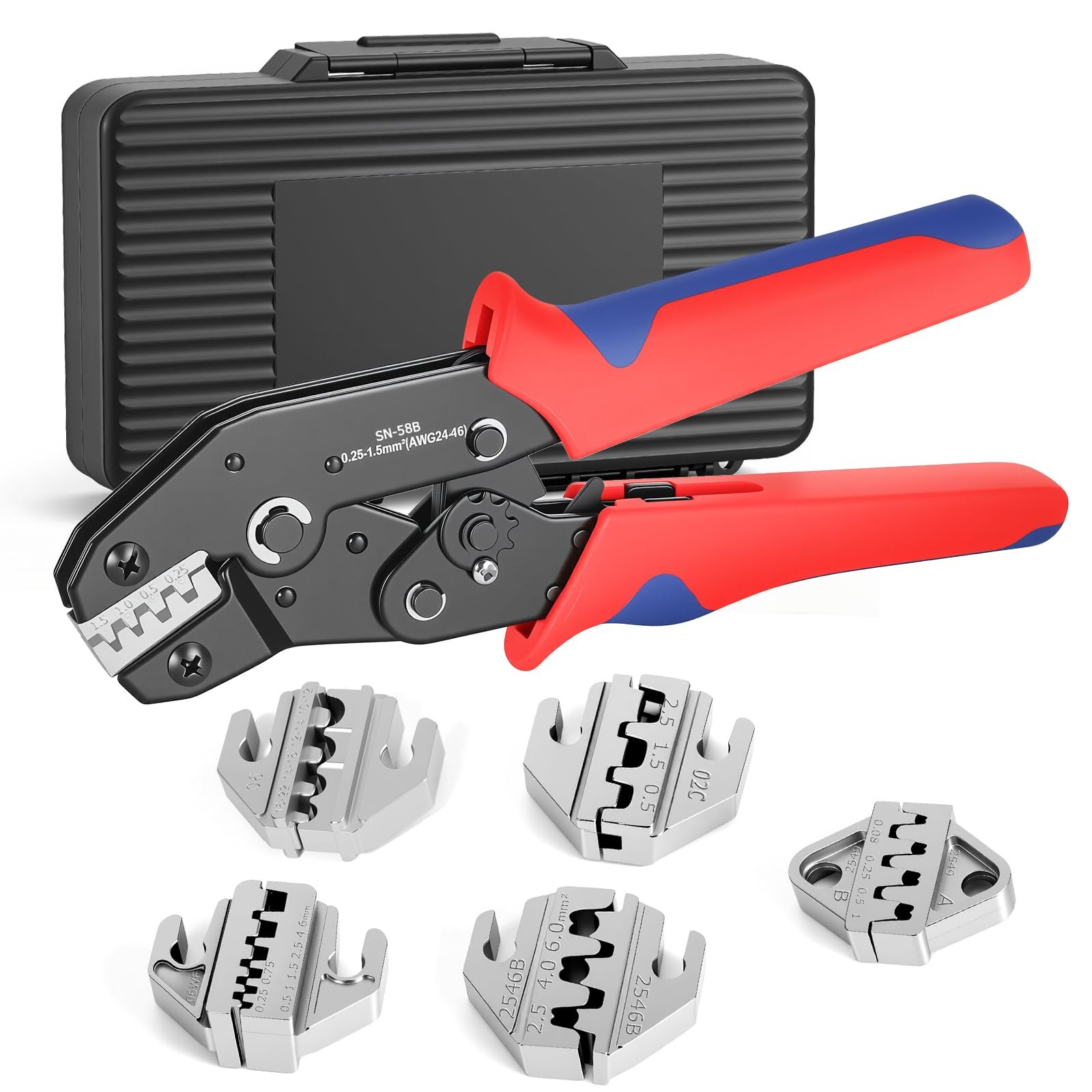 Crimping Tool Set 6PCS - Ratcheting Wire Crimper with 6 Dies for Heat Shrink