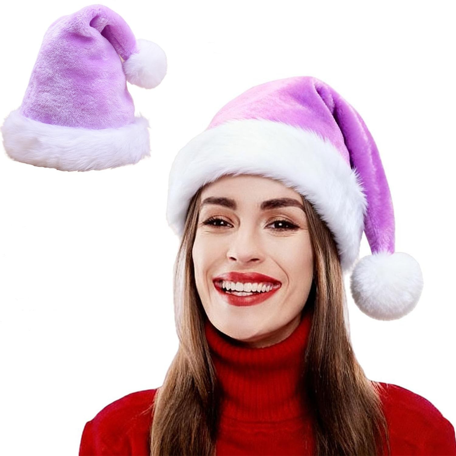 Purple Velvet Plush Christmas Hat for Adults Men Women Christmas Holiday Party
