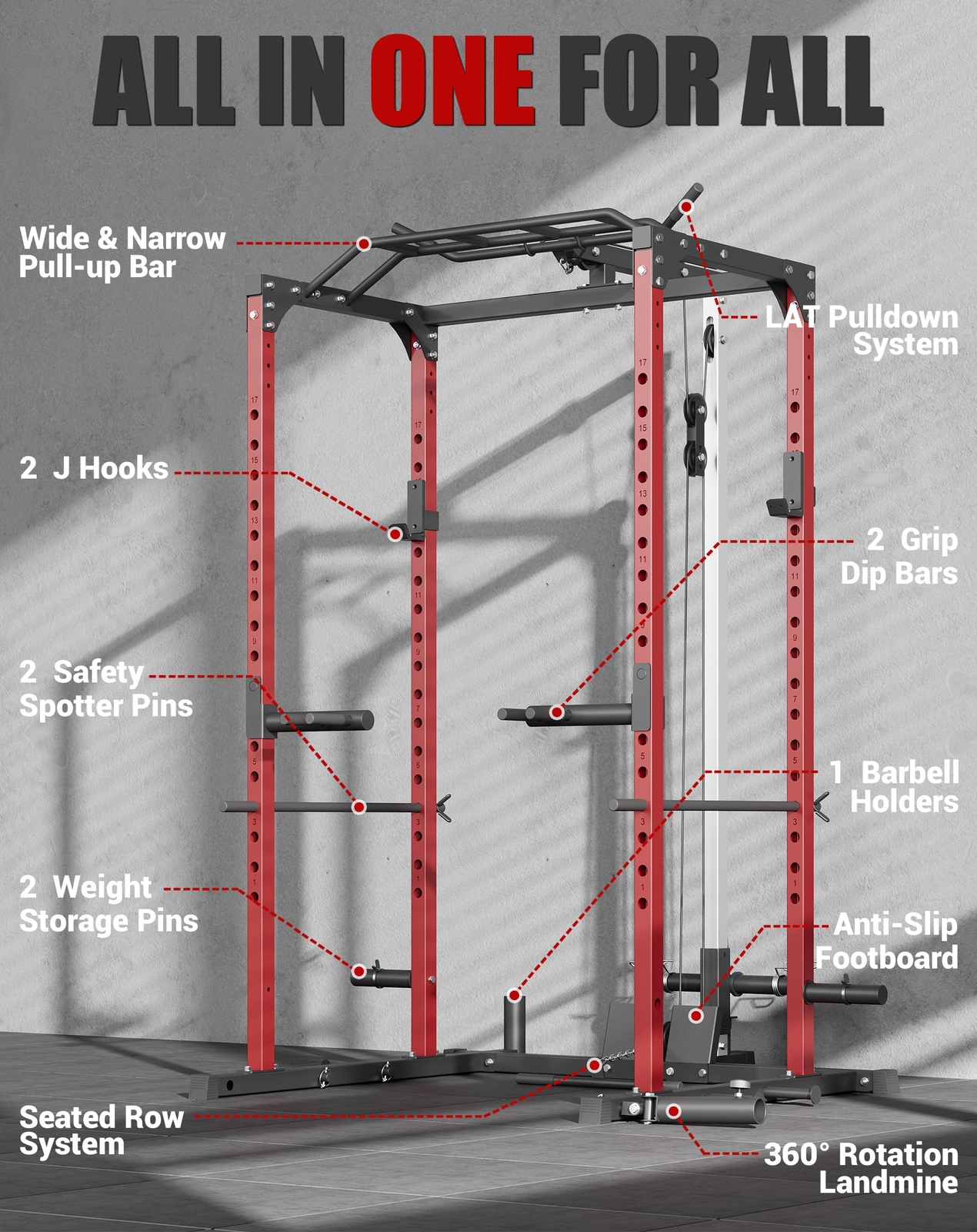 1200lbs Power Cage Multi-Function Squat Rack w/Pulley System Power Rack Training