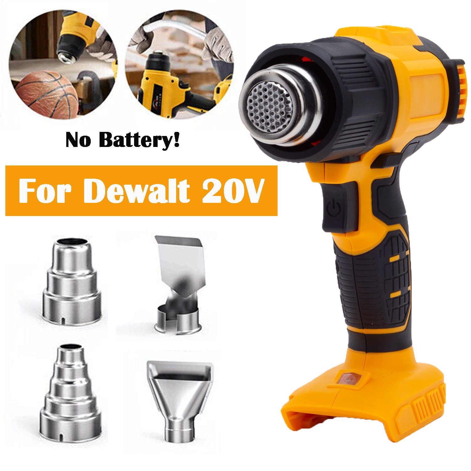 360W Hot Air Gun Cordless Heat Gun for Dewalt 20V Battery w/4 Nozzles for Crafts