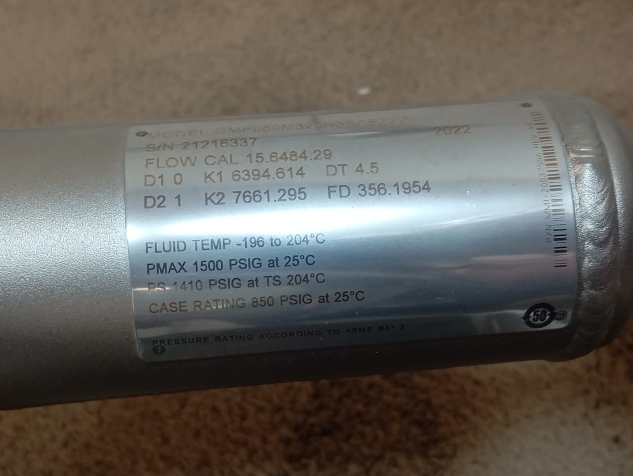 Emerson Micro Motion / Mass Flow Sensor / CMF050M320N3BAEZZZ