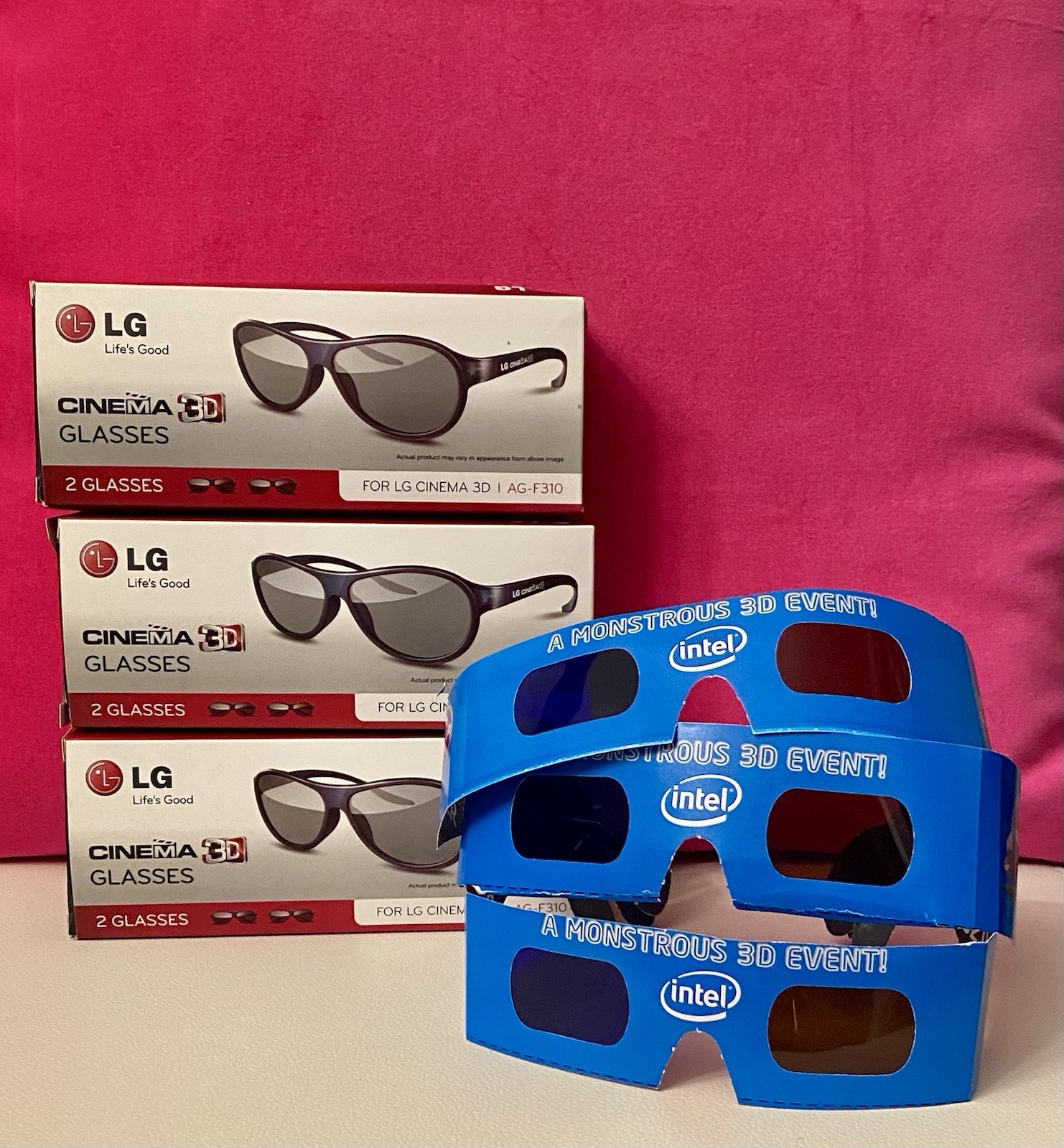 3D Glasses Lot- LG Cinema AG-F310 6 Pairs NIB & 3 Intel 3D Color Code Promo 2009