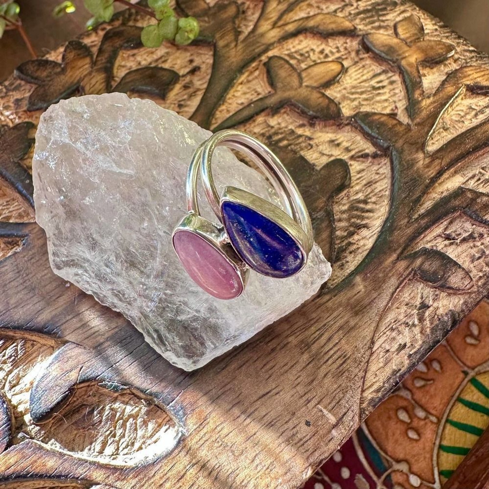 Natural Lapis & Phosphosiderite Sterling Silver Ring Size 8.5